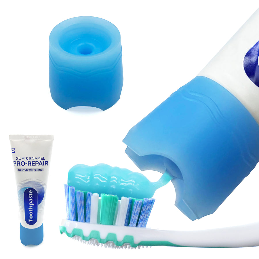 Self-Standing SqueezMe by Chrome Cherry, Self-Closing and Free-Standing Silicone Caps, Mess-Free Toothpaste Dispenser Squeezer Lids for Kids, Adults, Bathroom Accessories