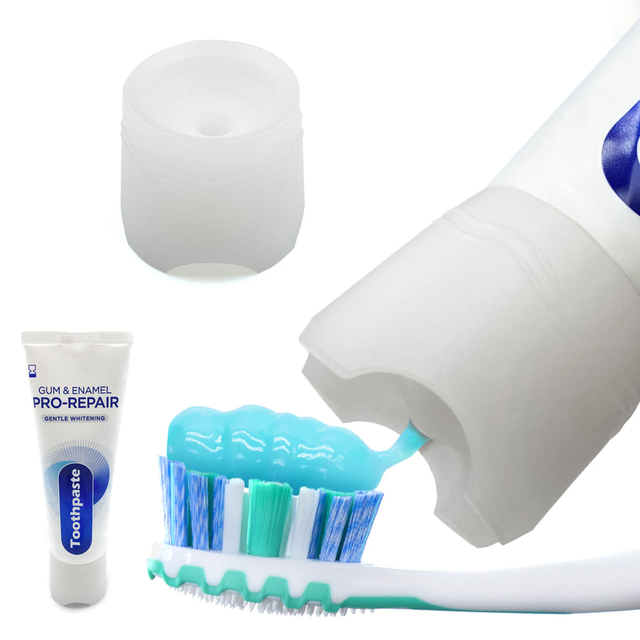 Self-Standing SqueezMe by Chrome Cherry, Self-Closing and Free-Standing Silicone Caps, Mess-Free Toothpaste Dispenser Squeezer Lids for Kids, Adults, Bathroom Accessories