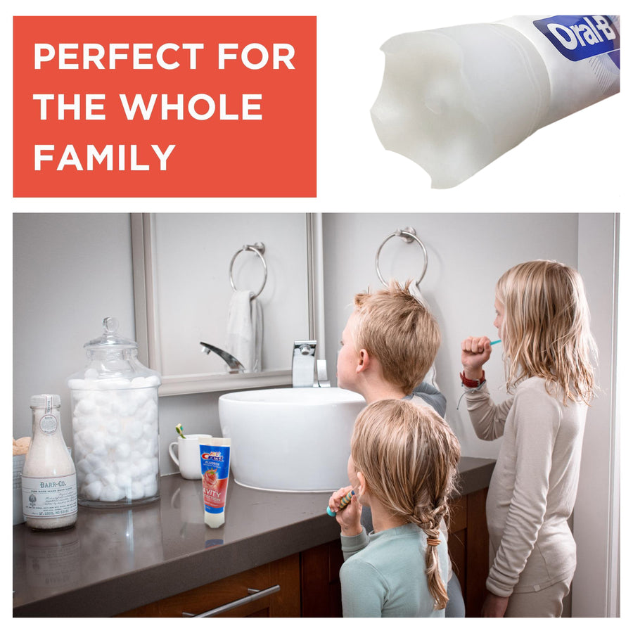 Self-Standing SqueezMe by Chrome Cherry, Self-Closing and Free-Standing Silicone Caps, Mess-Free Toothpaste Dispenser Squeezer Lids for Kids, Adults, Bathroom Accessories