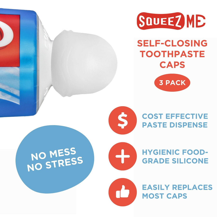 SqueezMe Self-Closing Toothpaste Caps for Bathroom Hygiene for Kids and Adults No Mess or Waste