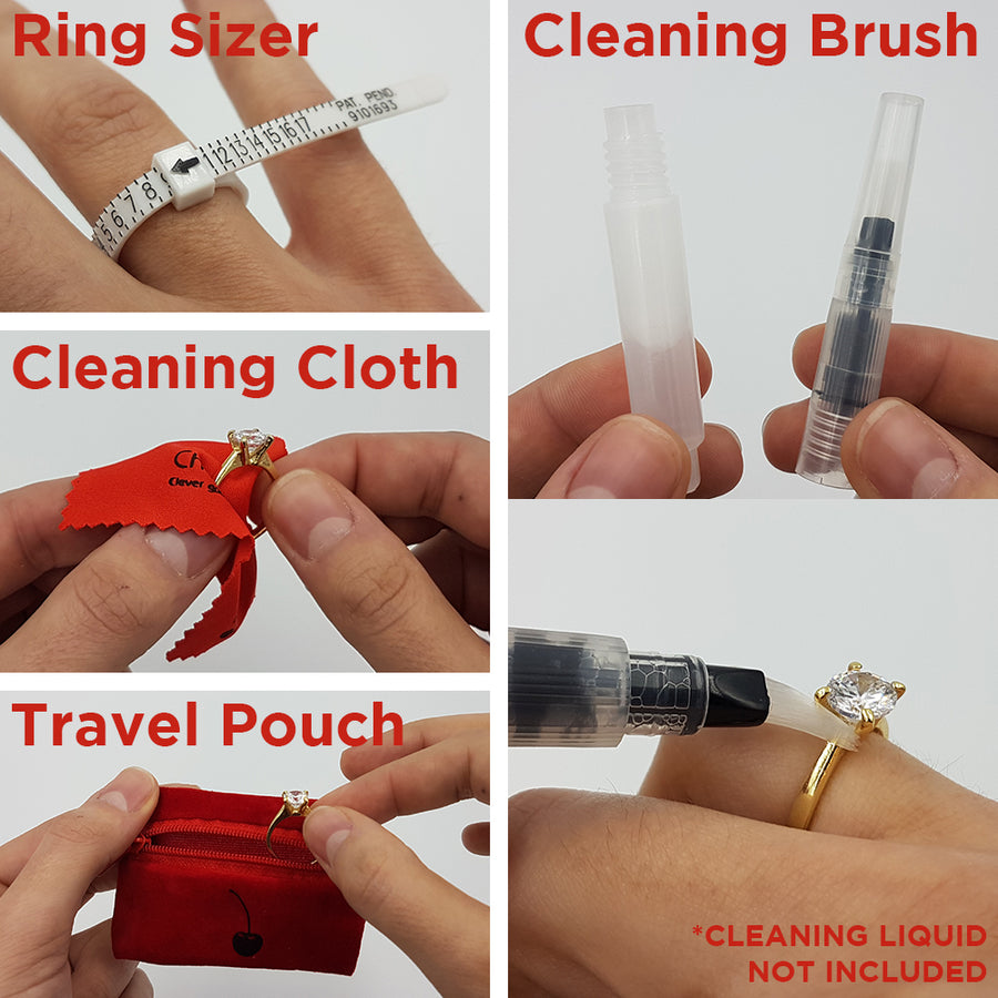 Invisible Clip-On Ring Size Adjusters (Set of 20) + Jewelry Care Kit