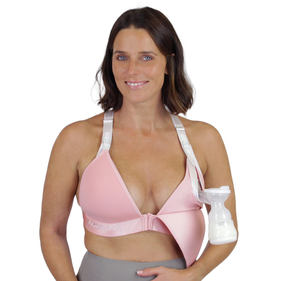 Chrome Cherry Truly Hands Free Pumping Bra - Nurturally - Fits 36b to 46DD Comfortable Adjustable Works with Lansinoh Spectra Evenflo (Pink)